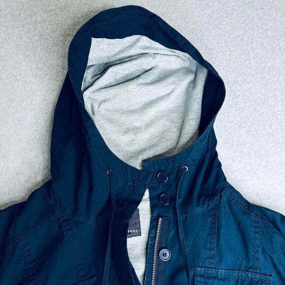 Forever 21 Ladies Military Jacket Hooded  Size M Blue Drawstring Waist Pockets - Picture 10 of 14